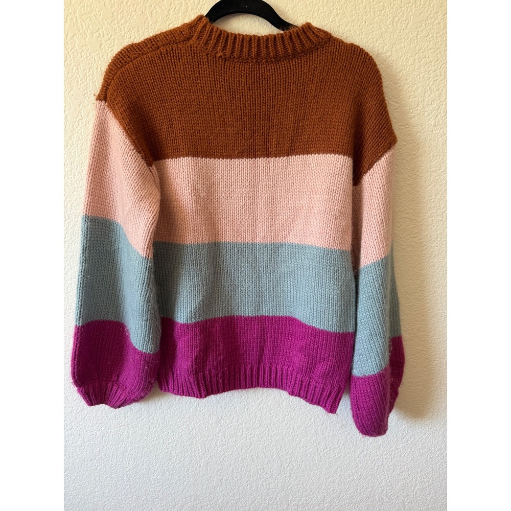 MINKPINK Womens Colorblock Chunky Knit Sweater Crew Neck Pink Blue Purple XS